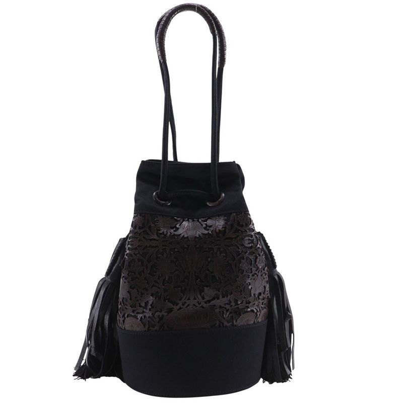 Bottega Veneta Draw String Punching Leather Fringe Satin X