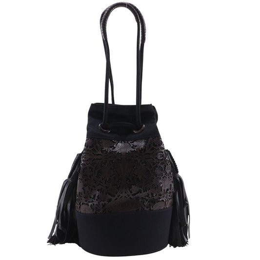 Bottega Veneta Draw String Punching Leather Fringe Satin X
