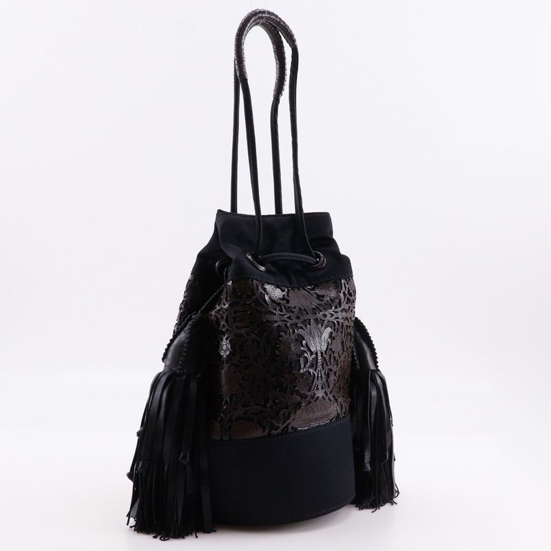 Bottega Veneta Draw String Punching Leather Fringe Satin X