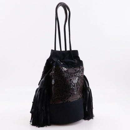 Bottega Veneta Draw String Punching Leather Fringe Satin X