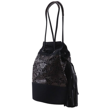 Bottega Veneta Draw String Punching Leather Fringe Satin X