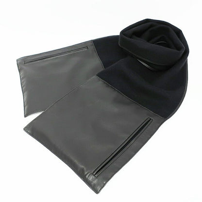 Loewe Shawl Muffler - With Pocket Black Leather Cashgora Apparel