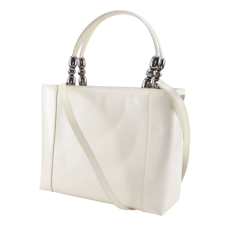 Christian Dior Maris Pearl 2way Shoulder Patent Leather Off-White