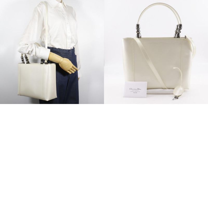 Christian Dior Maris Pearl 2way Shoulder Patent Leather Off-White