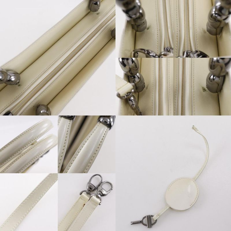 Christian Dior Maris Pearl 2way Shoulder Patent Leather Off-White