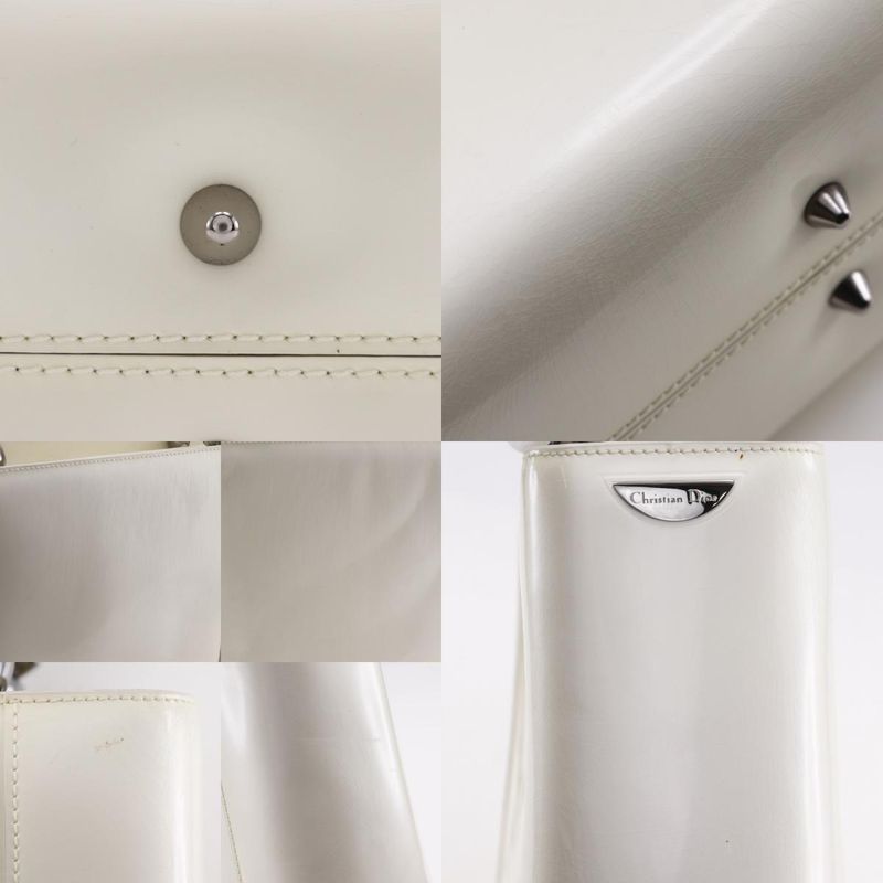 Christian Dior Maris Pearl 2way Shoulder Patent Leather Off-White