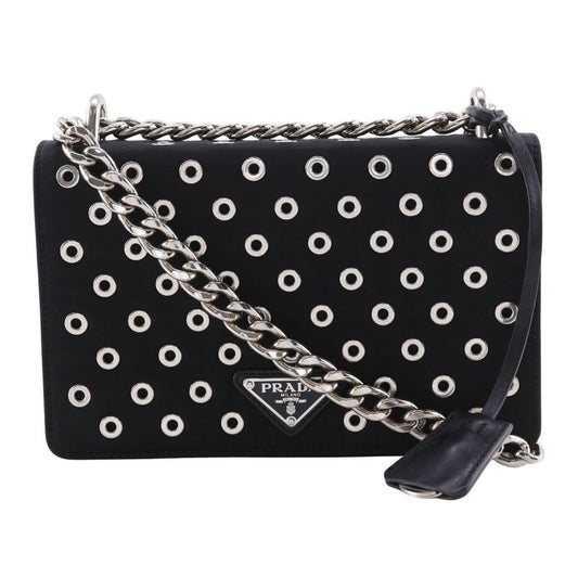 Prada Chain Shoulder Punching Nylon Black Women's Shoulder Bag