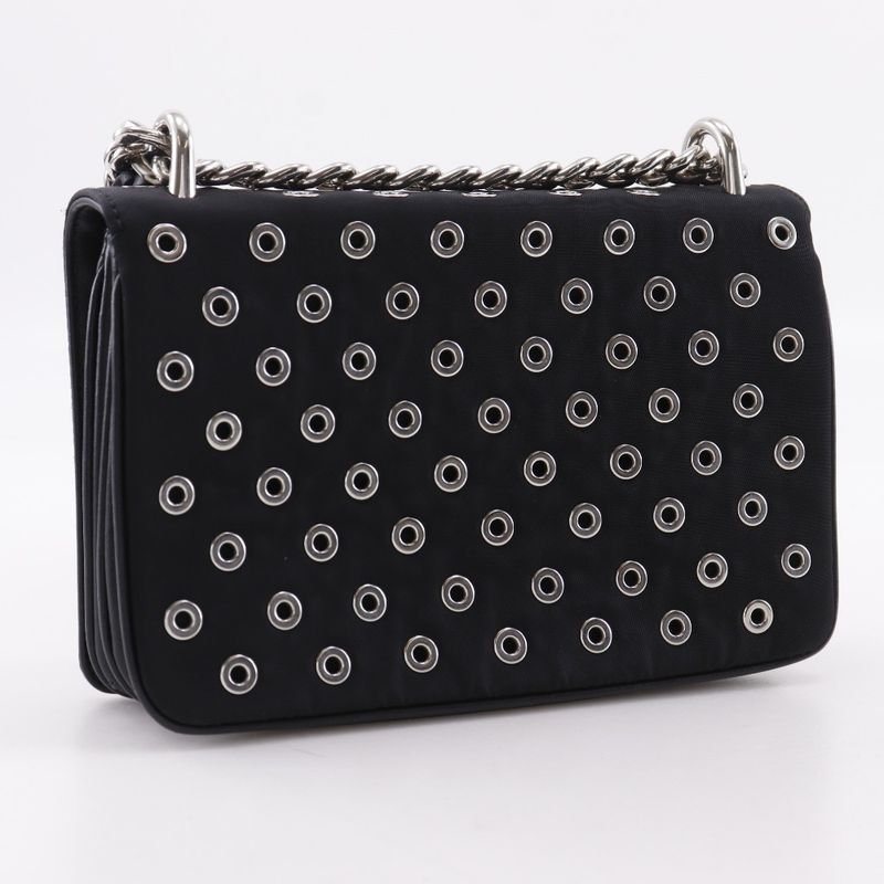 Prada Chain Shoulder Punching Nylon Black Women's Shoulder Bag