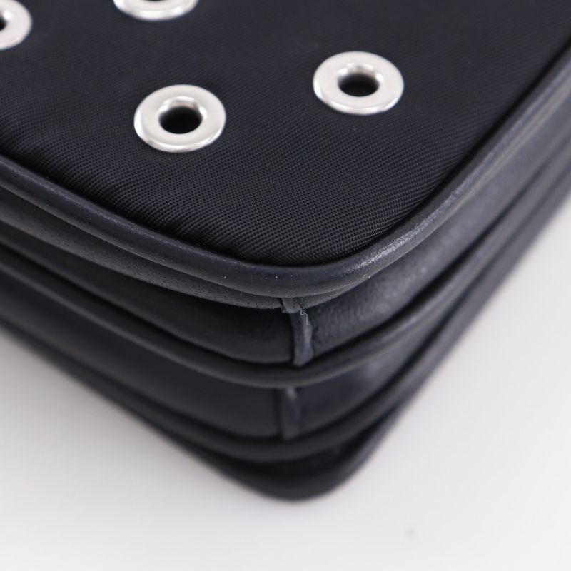 Prada Chain Shoulder Punching Nylon Black Women's Shoulder Bag