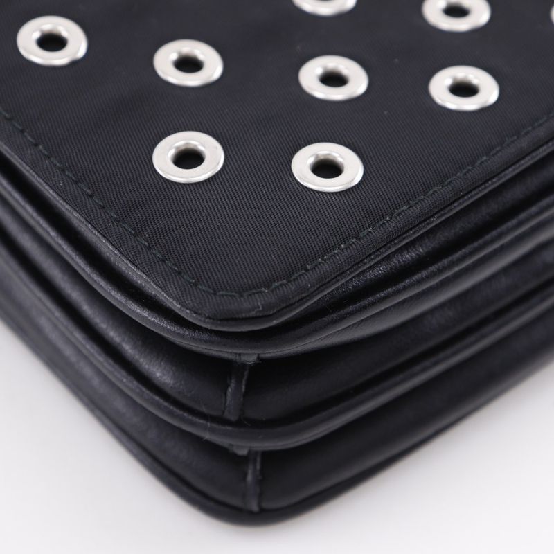 Prada Chain Shoulder Punching Nylon Black Women's Shoulder Bag