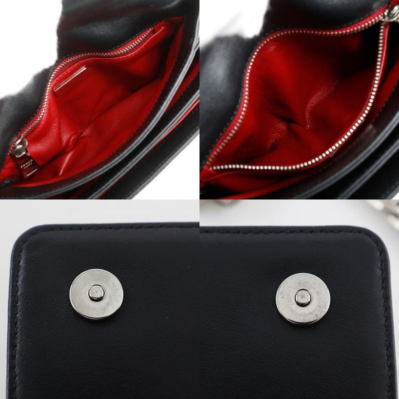 Prada Chain Shoulder Punching Nylon Black Women's Shoulder Bag