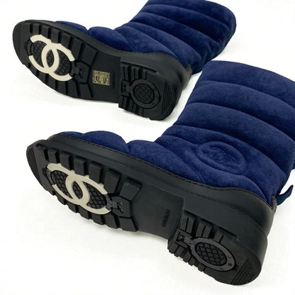 Chanel Boots Short Boots Shoes Suede Navy Black Middle Boots Snow Boots