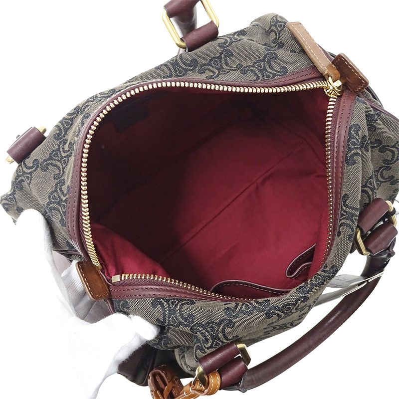 Celine Bag Ladies Brand Handbag Triomphe Canvas Brown Bordeaux Wine Red Stylish