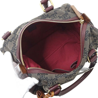 Celine Bag Ladies Brand Handbag Triomphe Canvas Brown Bordeaux Wine Red Stylish