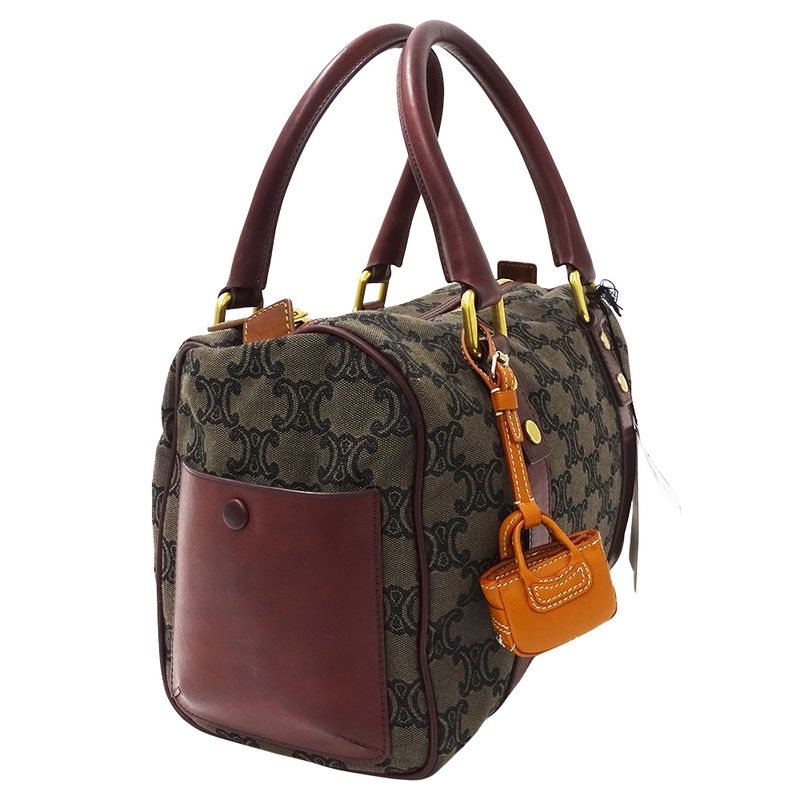 Celine Bag Ladies Brand Handbag Triomphe Canvas Brown Bordeaux Wine Red Stylish