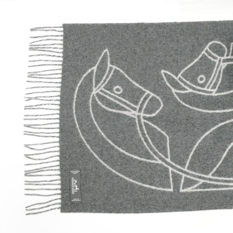 Hermes Muffler - Entrelac Equestre Gray - 100% Cashmere Fringe Accessori