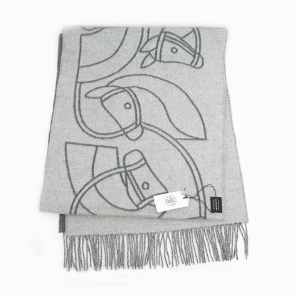 Hermes Muffler - Entrelac Equestre Gray - 100% Cashmere Fringe Accessori