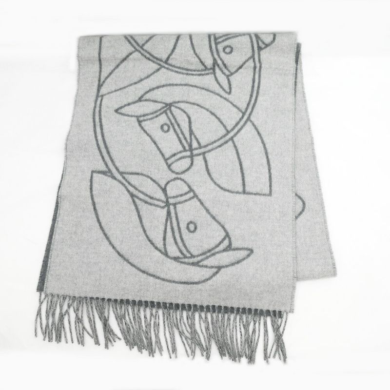 Hermes Muffler - Entrelac Equestre Gray - 100% Cashmere Fringe Accessori