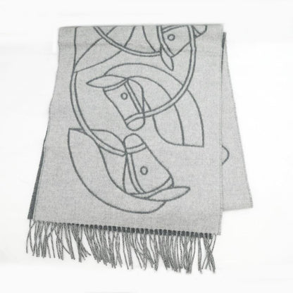 Hermes Muffler - Entrelac Equestre Gray - 100% Cashmere Fringe Accessori
