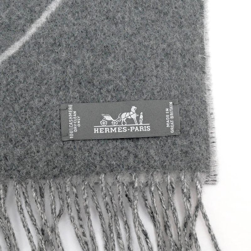Hermes Muffler - Entrelac Equestre Gray - 100% Cashmere Fringe Accessori