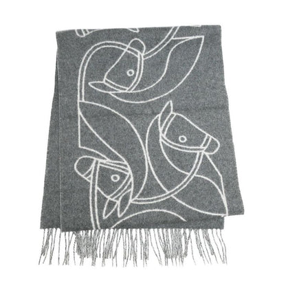 Hermes Muffler - Entrelac Equestre Gray - 100% Cashmere Fringe Accessori