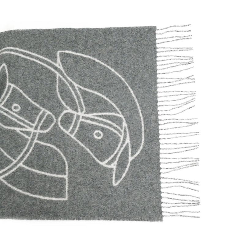 Hermes Muffler - Entrelac Equestre Gray - 100% Cashmere Fringe Accessori