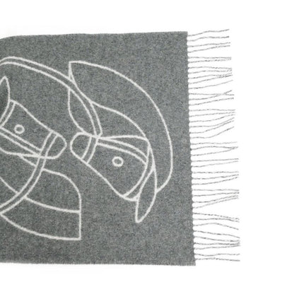 Hermes Muffler - Entrelac Equestre Gray - 100% Cashmere Fringe Accessori