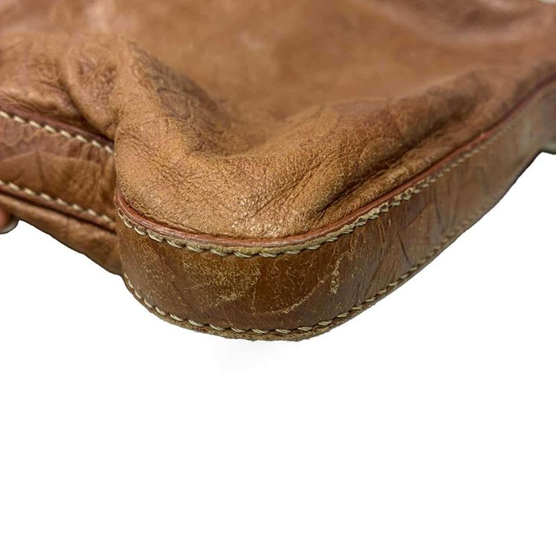 Celine Vintage Flower Design Leather Shoulder Bag Brown