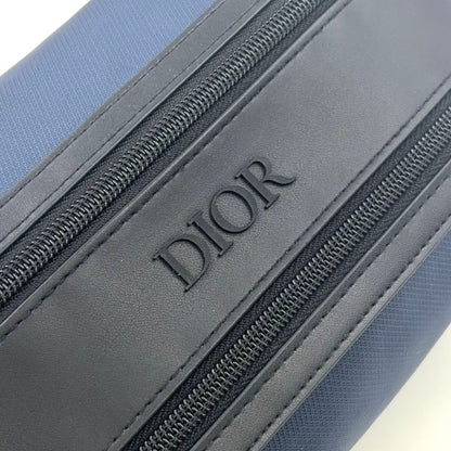 Christian Dior Double Zip Polyester Navy Clutch Bag Silver