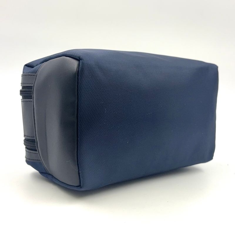 Christian Dior Double Zip Polyester Navy Clutch Bag Silver