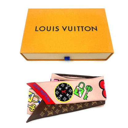 Louis Vuitton Bandeau BB Patches Silk Dusty Pink Brown and Multicolor Scarf