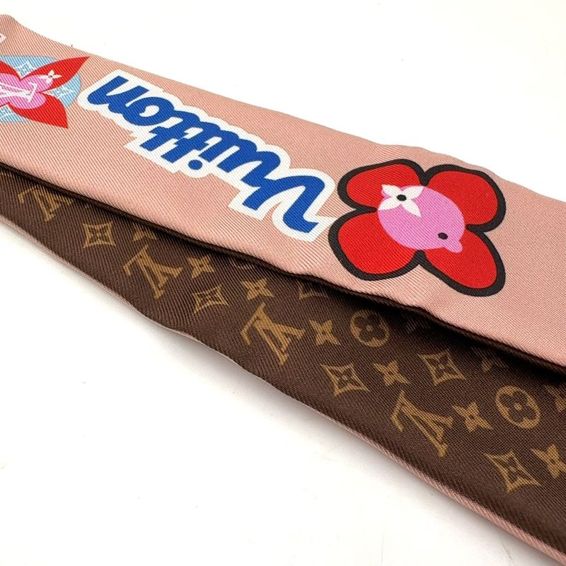 Louis Vuitton Bandeau BB Patches Silk Dusty Pink Brown and Multicolor Scarf