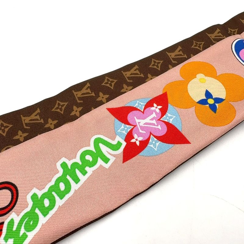 Louis Vuitton Bandeau BB Patches Silk Dusty Pink Brown and Multicolor Scarf