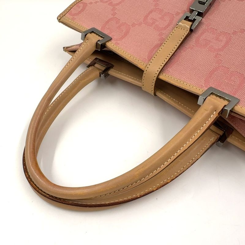 Gucci GG Canvas Jackie Line Leather X Canvas Pink X Light Brown Handbag Silver