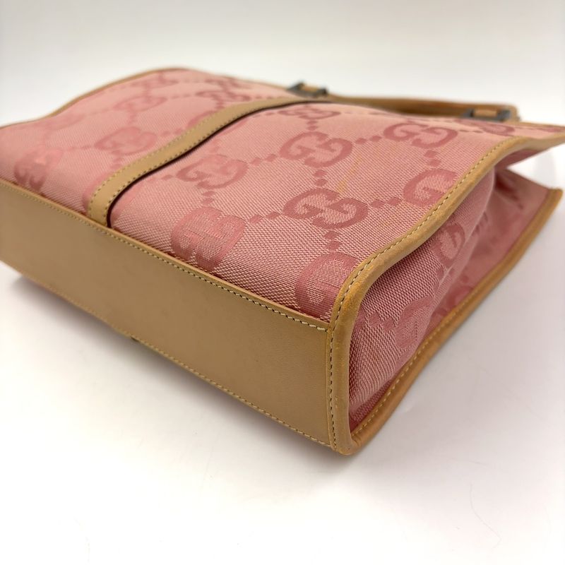 Gucci GG Canvas Jackie Line Leather X Canvas Pink X Light Brown Handbag Silver