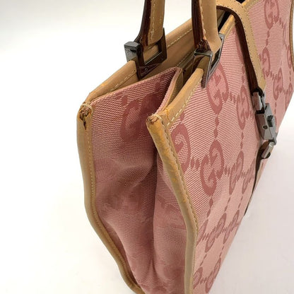 Gucci GG Canvas Jackie Line Leather X Canvas Pink X Light Brown Handbag Silver