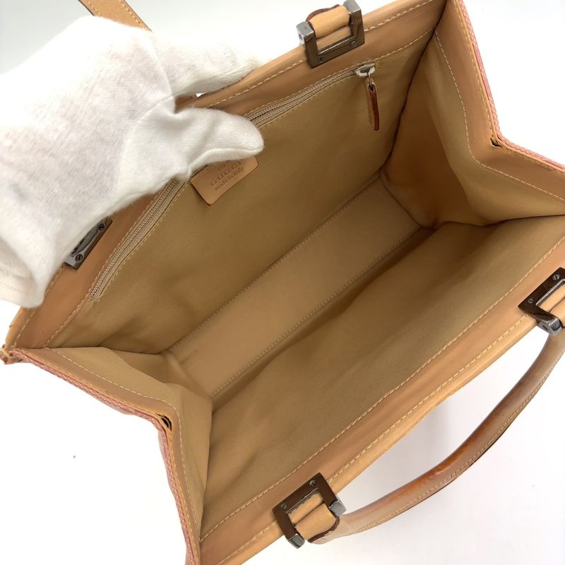 Gucci GG Canvas Jackie Line Leather X Canvas Pink X Light Brown Handbag Silver