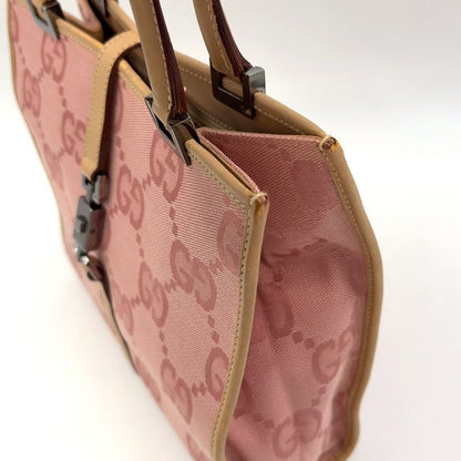 Gucci GG Canvas Jackie Line Leather X Canvas Pink X Light Brown Handbag Silver