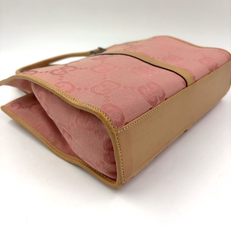 Gucci GG Canvas Jackie Line Leather X Canvas Pink X Light Brown Handbag Silver