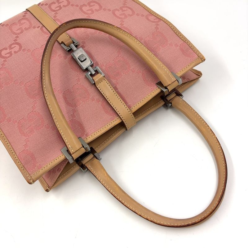 Gucci GG Canvas Jackie Line Leather X Canvas Pink X Light Brown Handbag Silver