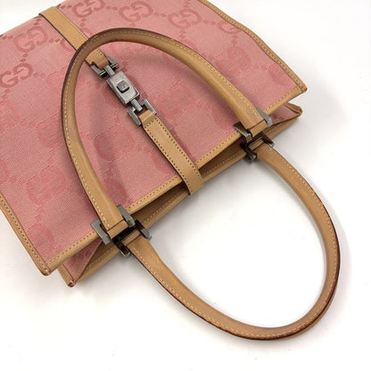 Gucci GG Canvas Jackie Line Leather X Canvas Pink X Light Brown Handbag Silver
