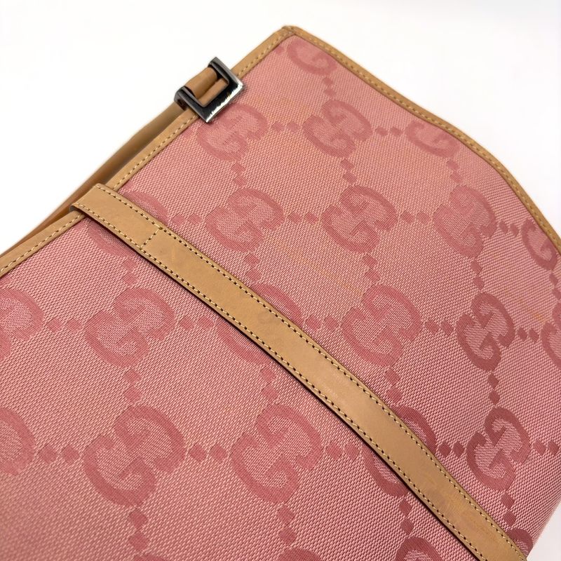 Gucci GG Canvas Jackie Line Leather X Canvas Pink X Light Brown Handbag Silver