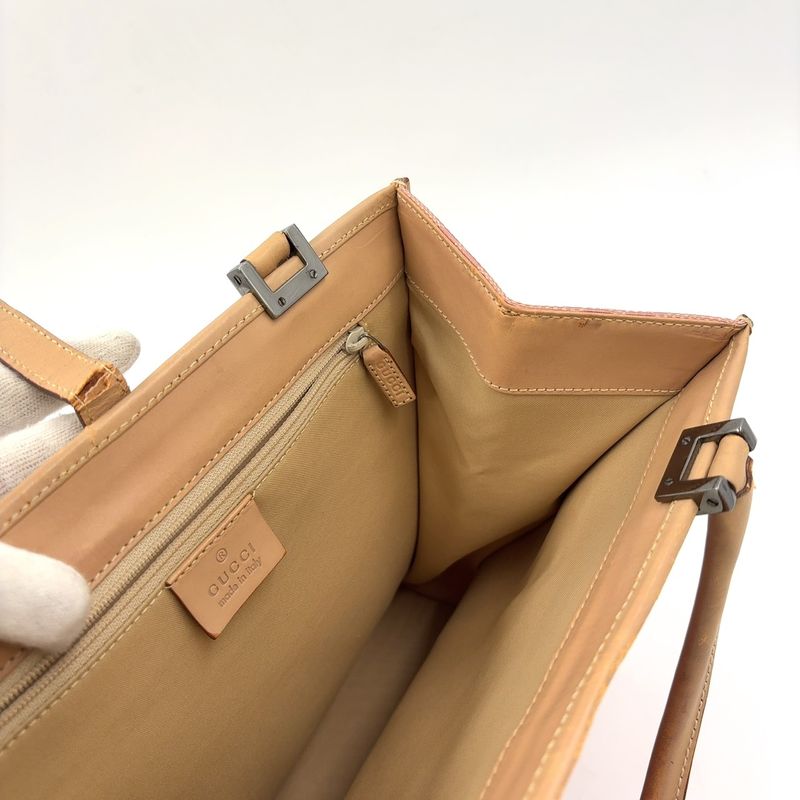 Gucci GG Canvas Jackie Line Leather X Canvas Pink X Light Brown Handbag Silver