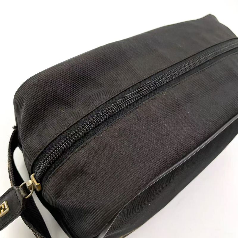 Fendi Logo Jacquard Design Pouch Nylon Brown and Black Clutch Bag Silver