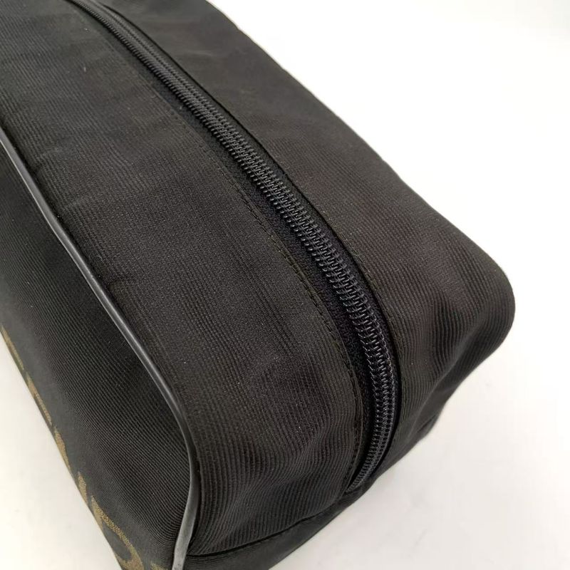 Fendi Logo Jacquard Design Pouch Nylon Brown and Black Clutch Bag Silver