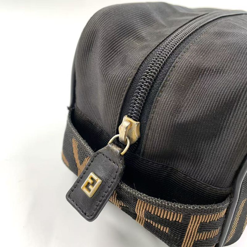 Fendi Logo Jacquard Design Pouch Nylon Brown and Black Clutch Bag Silver