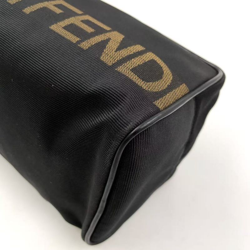 Fendi Logo Jacquard Design Pouch Nylon Brown and Black Clutch Bag Silver