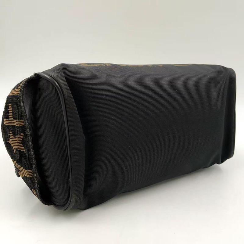 Fendi Logo Jacquard Design Pouch Nylon Brown and Black Clutch Bag Silver