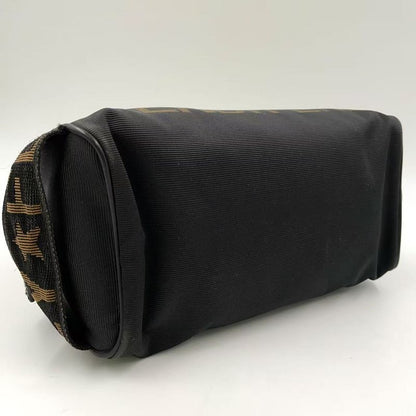 Fendi Logo Jacquard Design Pouch Nylon Brown and Black Clutch Bag Silver