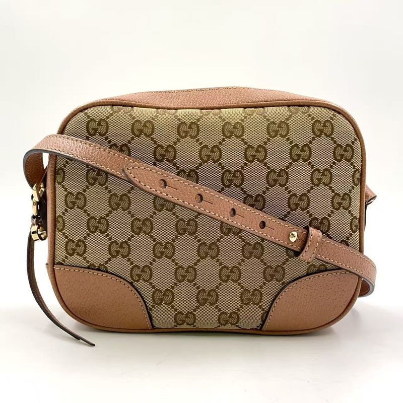 Gucci GG Canvas Leather and Canvas Beige Shoulder Bag Gold 387360